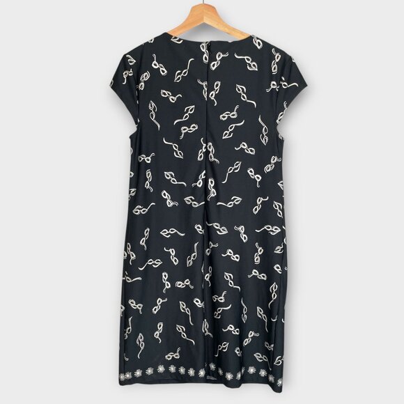 JB By Julie Brown Sheath Dress MEDIUM Black Whimsical Print Neiman Marcus NEW - Picture 2 of 11